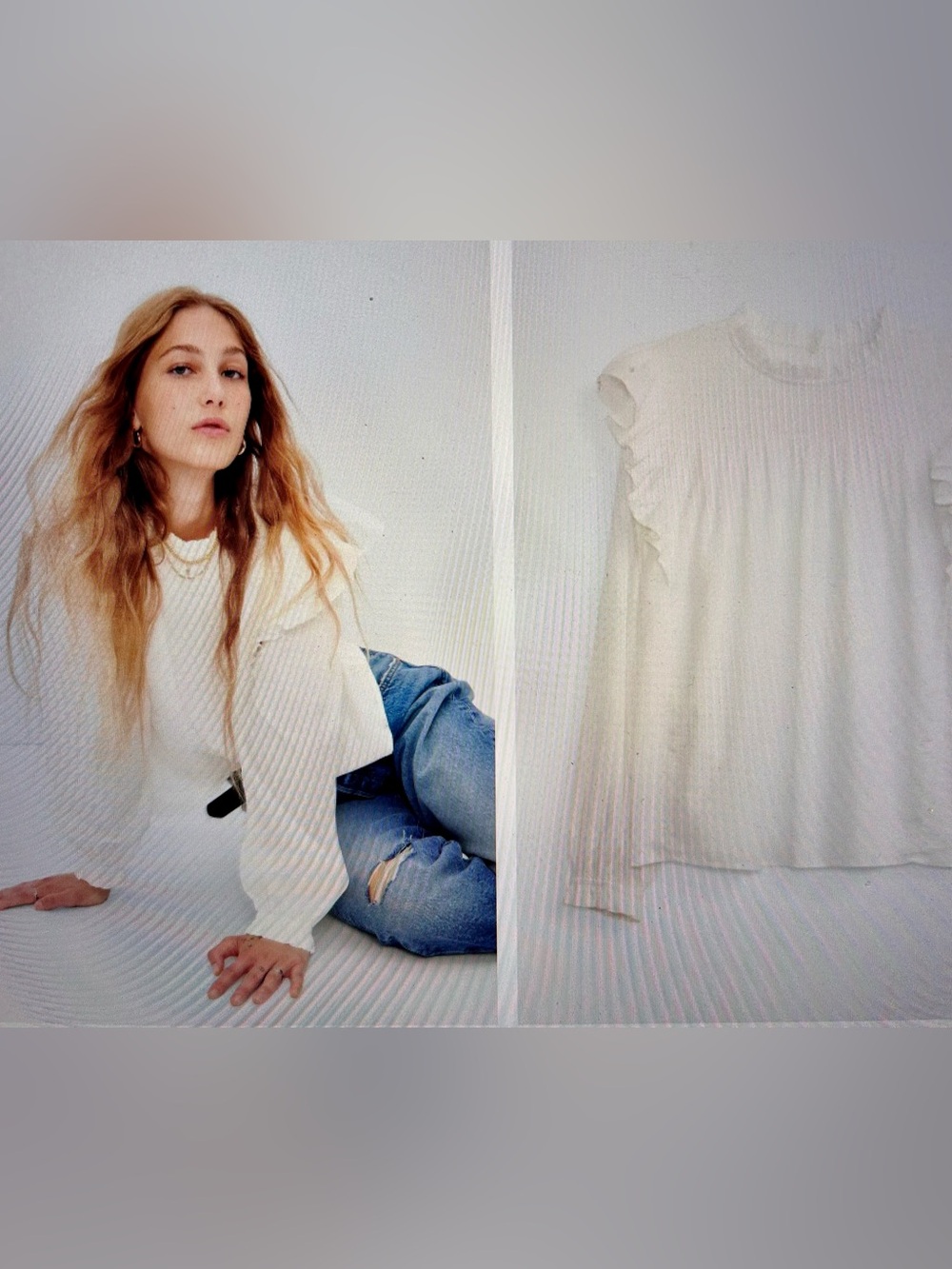 GAP White Ruffled Blouse with High Neckline